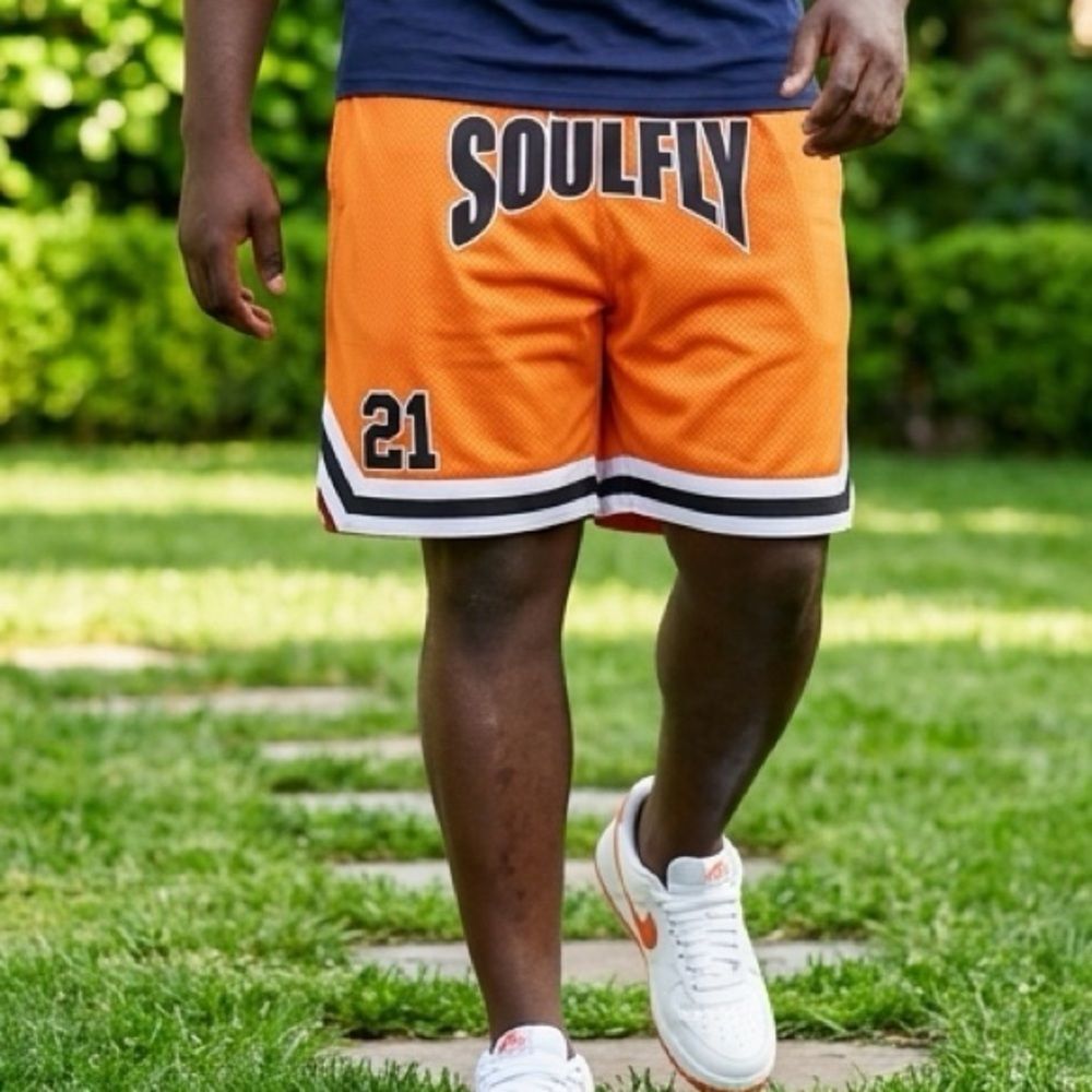 NWT Rod Wave Soulfly Orange Black Logo Basketball  Shorts 21 Drawstring -Size XL